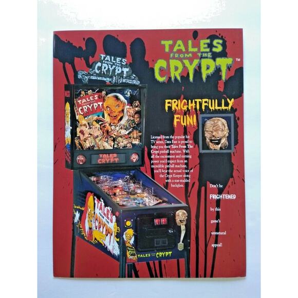 Tales From The Crypt Pinball Flyer Horror Vintage Zombie Art Original 1993 - Picture 2 of 3